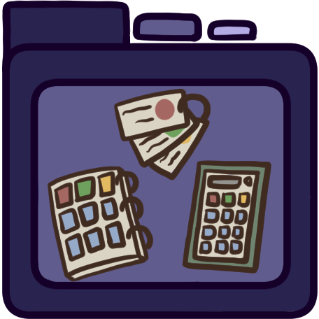 a purple file folder with a set of communication cards, an aac folder, and an aac device on it.